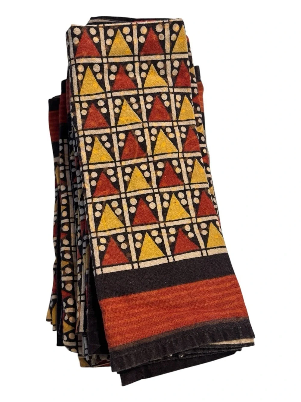 PIER 1 16 PCS NAPKINS COTTON TRIBAL AFRICAN GEOMETRIC PRINT W RUST BLACK BOARDER